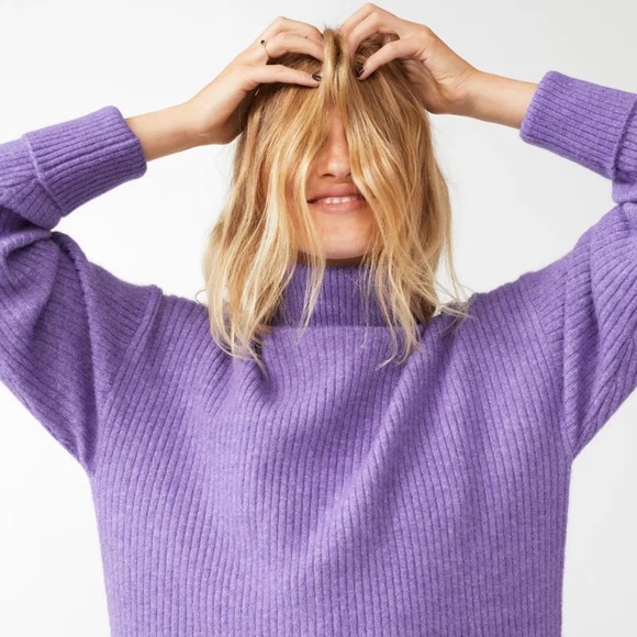 & Other Stories Purple Alpaca Wool Ribbed Turtleneck Sweater Dress - Large - Picture 3 of 8